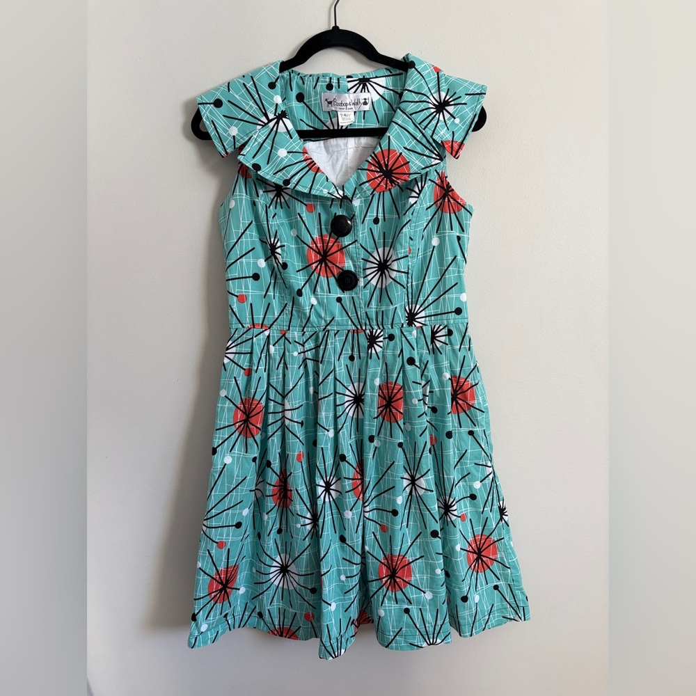 Beebop & Wallys Womens Gladys Dress Size Large Atomic Print Retro 50s 60s Cotton